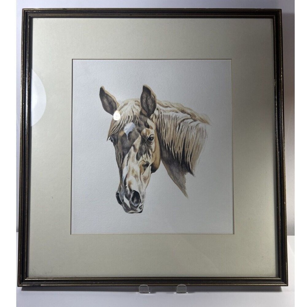Original framed matted watercolour horse painting vintage 81”